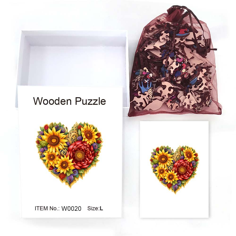 Sunflower Love's Bloom - Wooden Jigsaw Puzzle - Wooden Puzzle