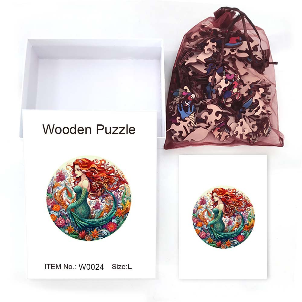 Green Mermaid - Wooden Jigsaw Puzzle - Wooden Puzzle