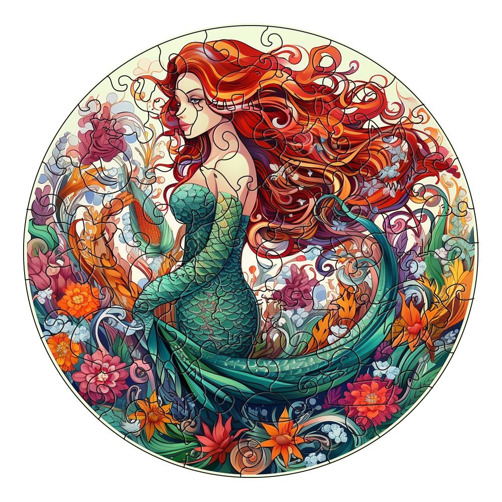 Green Mermaid - Wooden Jigsaw Puzzle - Wooden Puzzle