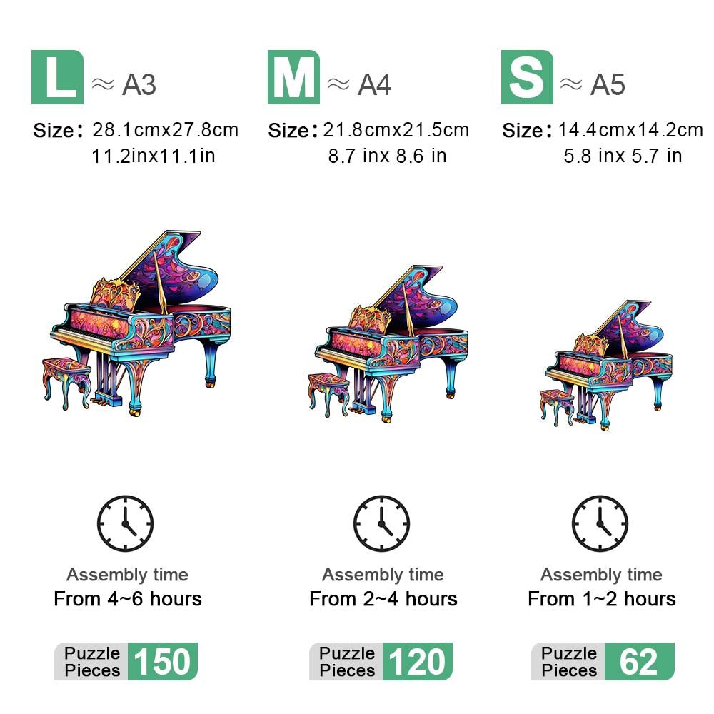 Piano's Melodic Odyssey - Wooden Jigsaw Puzzle - Wooden Puzzle