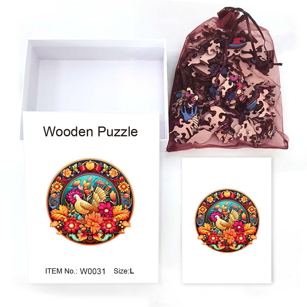 Turkey's Sunflower Thanksgiving - Wooden Jigsaw Puzzle - Wooden Puzzle