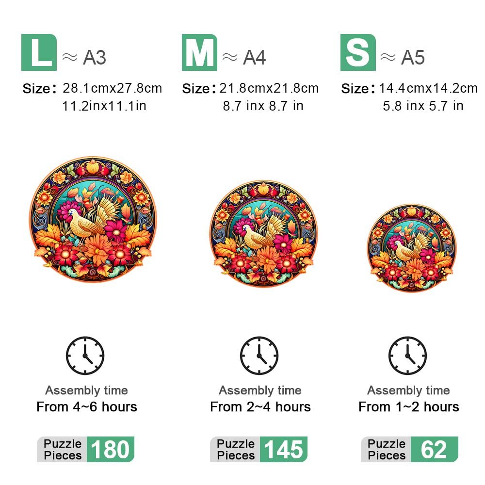Turkey's Sunflower Thanksgiving - Wooden Jigsaw Puzzle - Wooden Puzzle