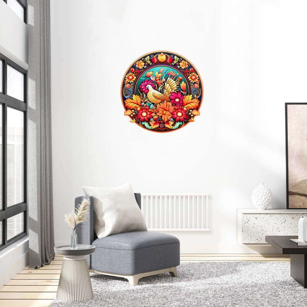 Turkey's Sunflower Thanksgiving - Wooden Jigsaw Puzzle - Wooden Puzzle