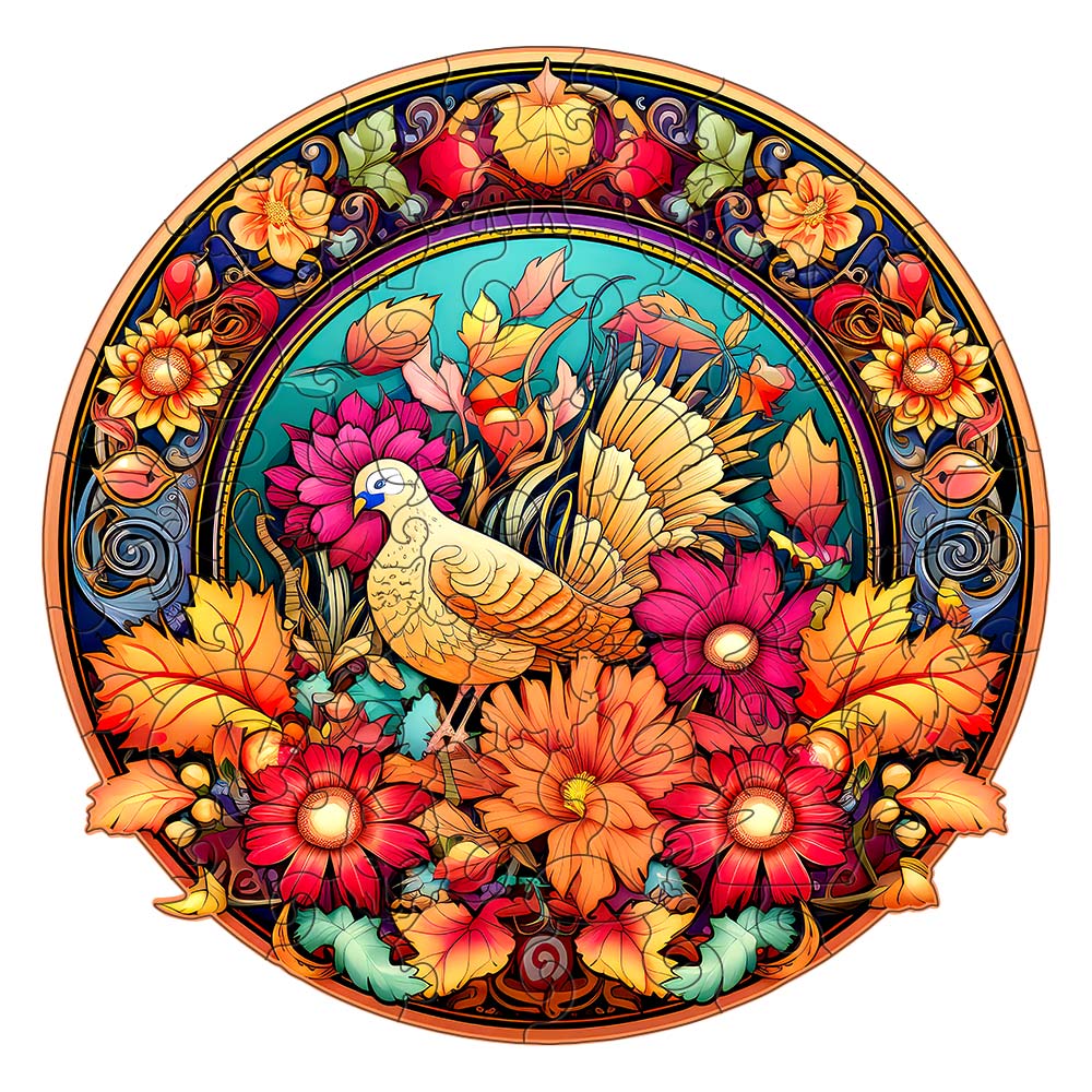 Turkey's Sunflower Thanksgiving - Wooden Jigsaw Puzzle - Wooden Puzzle